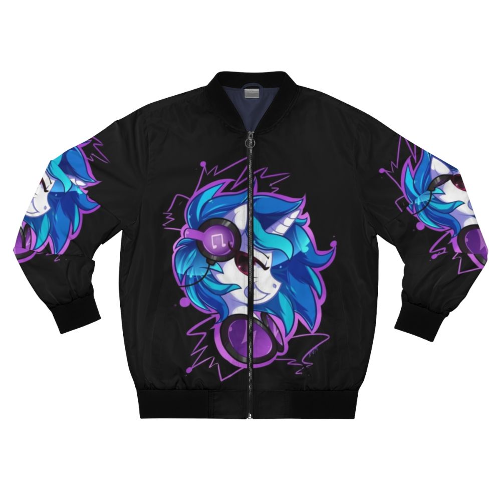 Shock Wave Bomber Jacket featuring Vinyl Scratch, the iconic DJ Pony from My Little Pony: Friendship is Magic