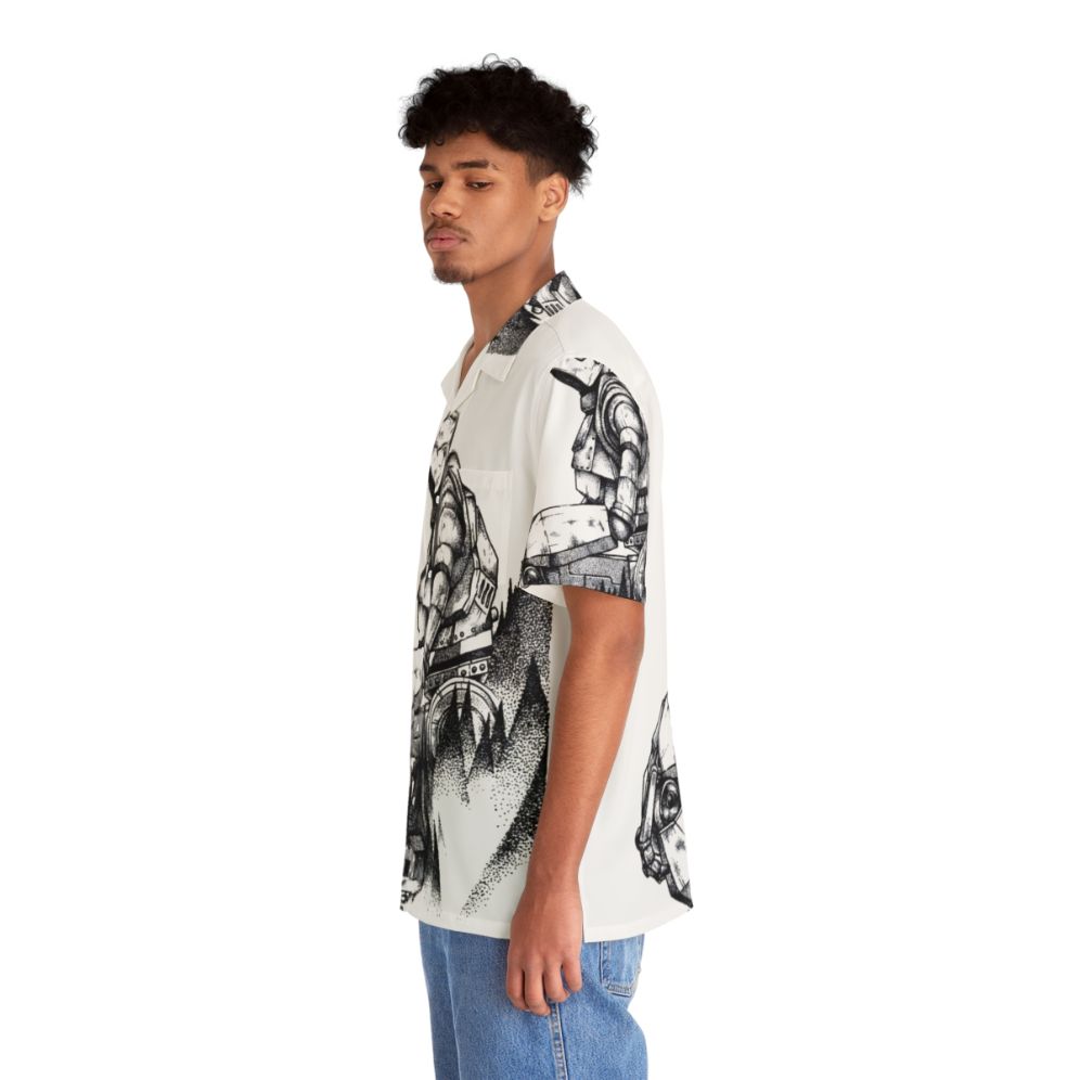 Iron Giant Hawaiian Shirt with Pointillism Design and Nature Imagery - People Left