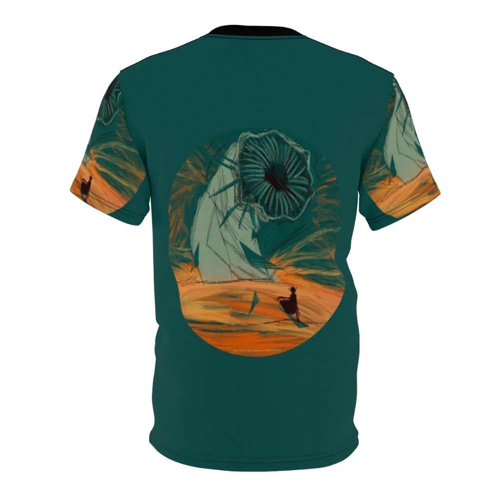 Dune-inspired t-shirt design featuring the desert planet Arrakis and a sandworm - Back