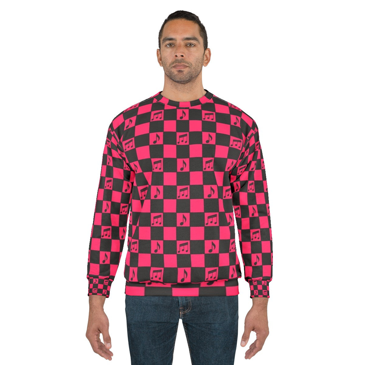 Retro checkerboard music pattern pink sweatshirt - men