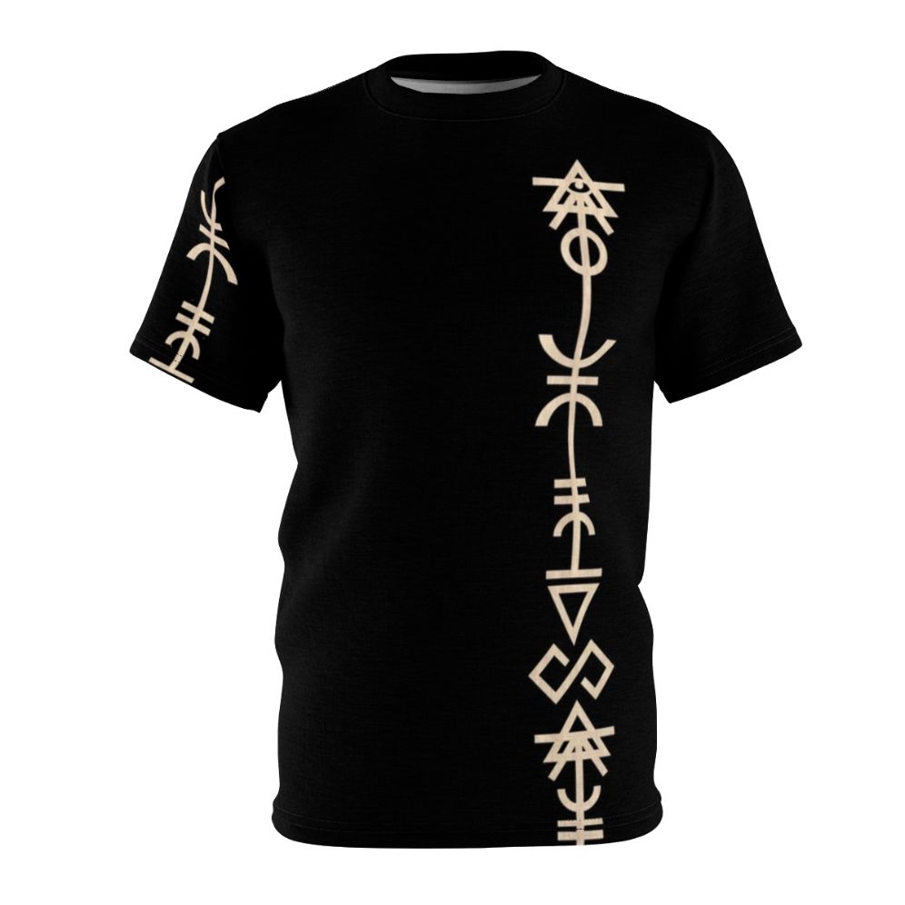 Minimalist alien rune graphic design on a t-shirt for space elf enthusiasts