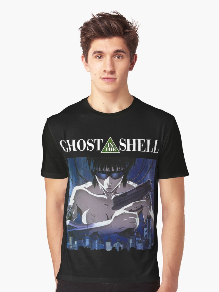 Ghost in the Shell anime-inspired graphic t-shirt featuring Motoko Kusanagi, the cyberpunk heroine. - Men