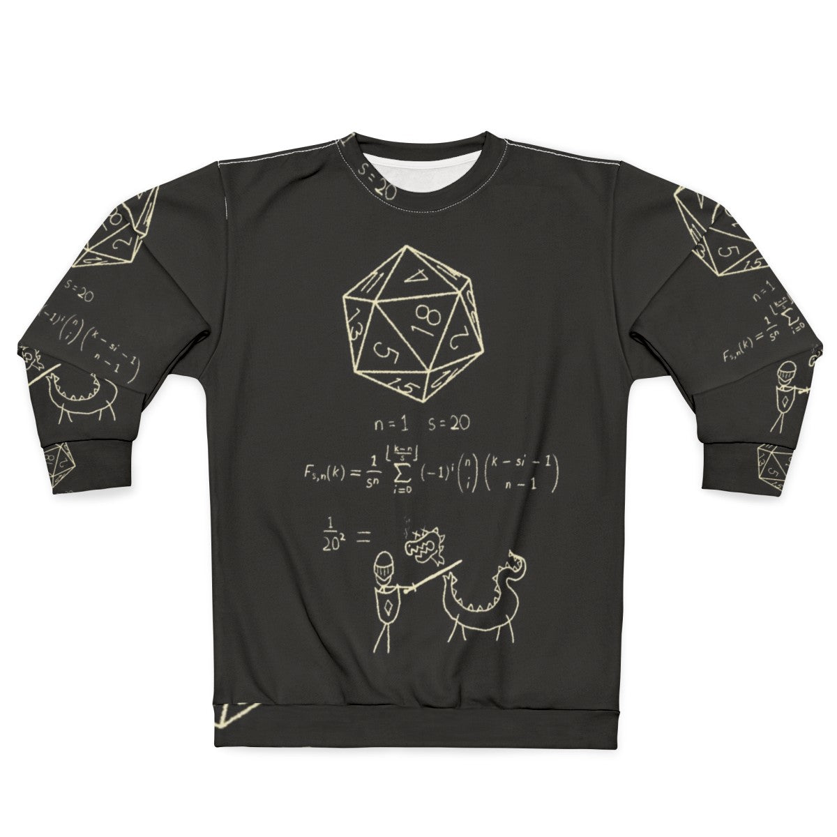 20 sided dice sweatshirt with science of dice design