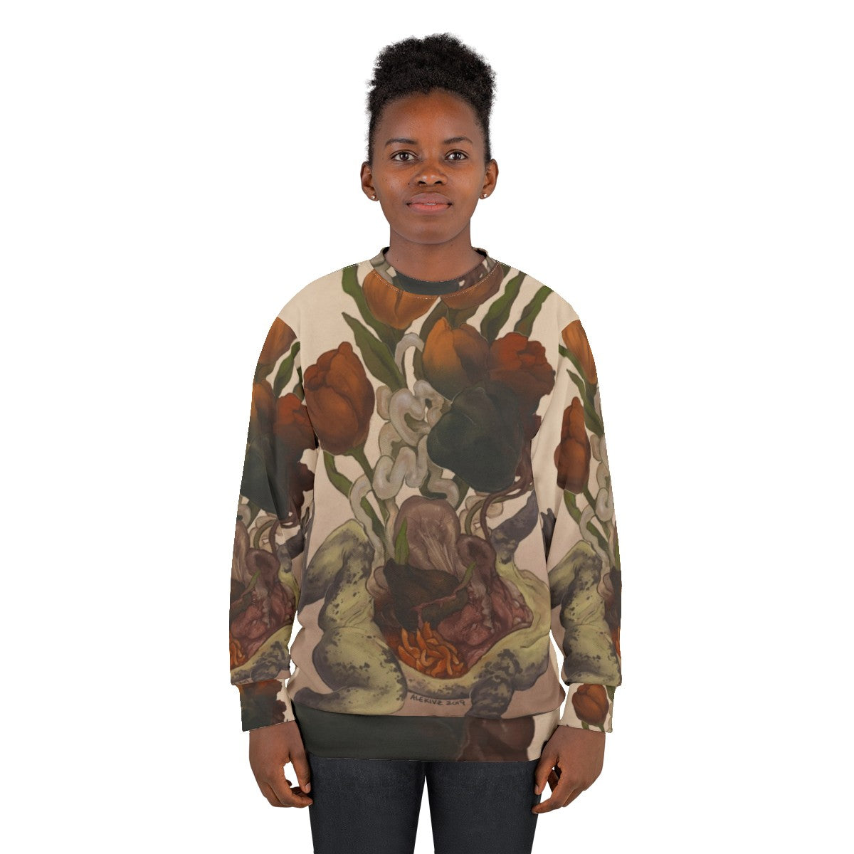 Frog dissection sweatshirt with scientific illustration of frog anatomy - women