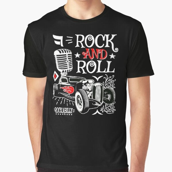 Vintage 1950s rockabilly hot rod rock and roll graphic t-shirt