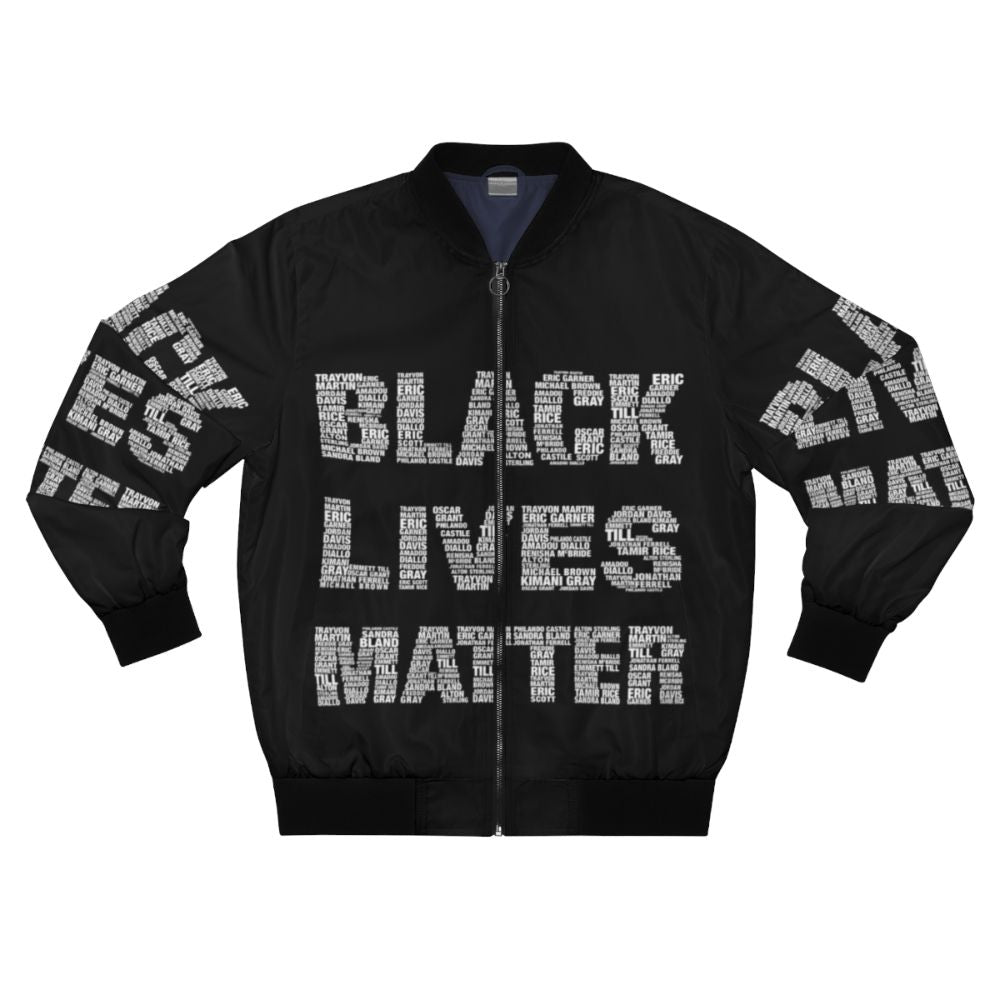 Black Lives Matter Commemorative Bomber Jacket featuring protest and civil rights imagery