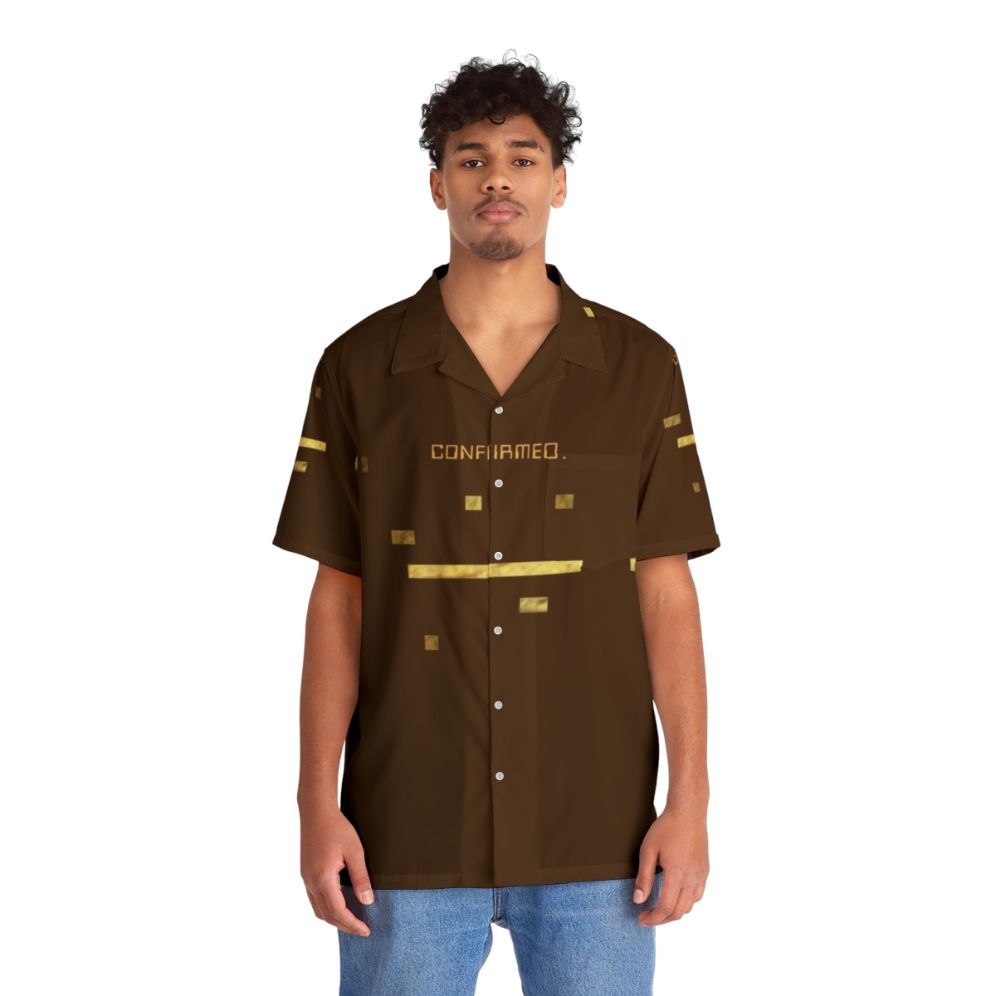 Blake's 7 themed sci-fi Hawaiian shirt with space and computer graphics - People Front