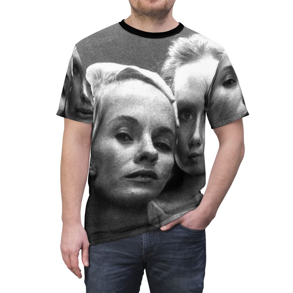 Persona Art House Cinema T-shirt featuring the iconic imagery and legacy of Swedish filmmaker Ingmar Bergman - men front