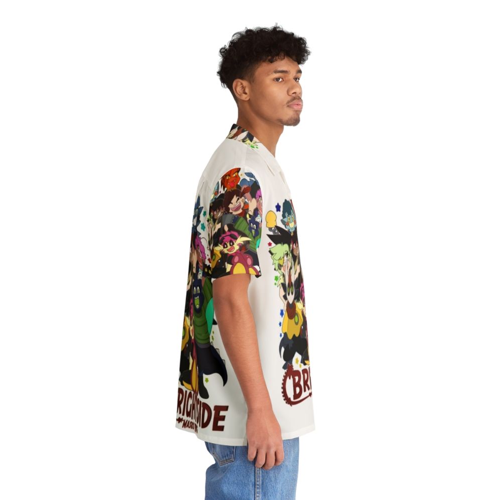 Bright Hawaiian shirt with chibi superhero and villain designs - People Pight