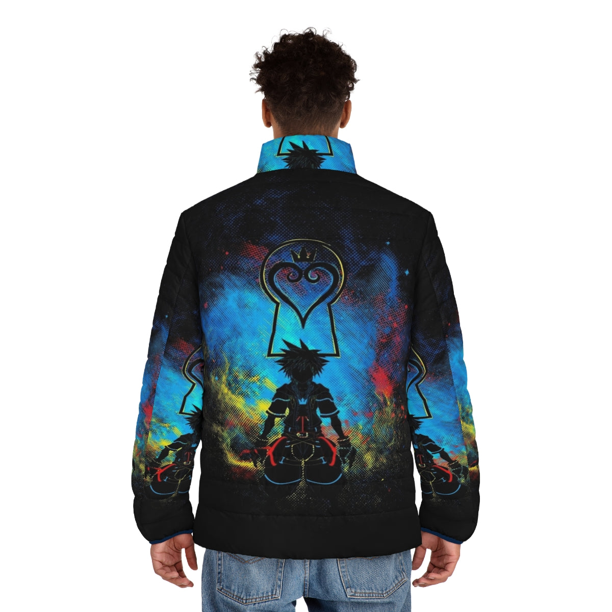 Kingdom Art Puffer Jacket featuring Sora and Kingdom Hearts design - men back