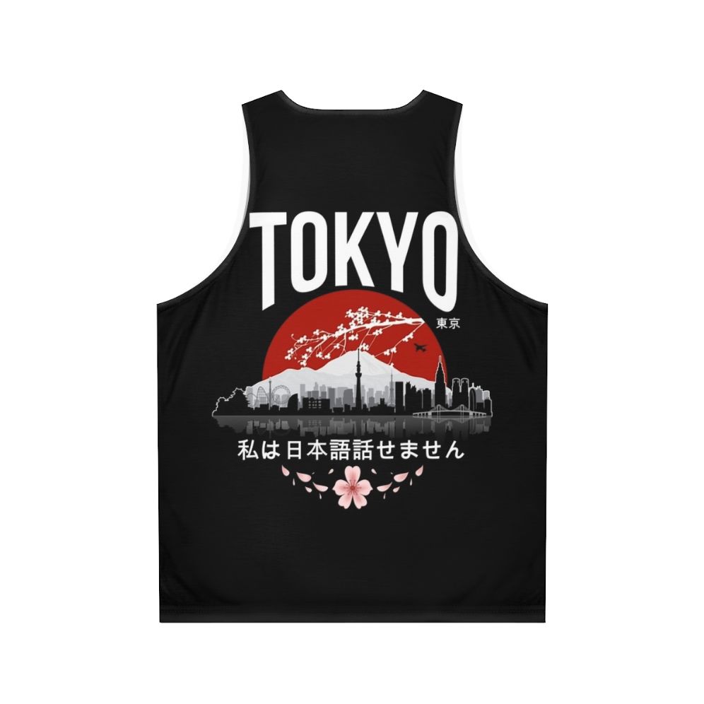 Tokyo Unisex Tank Top featuring "I Don't Speak Japanese" design - Back