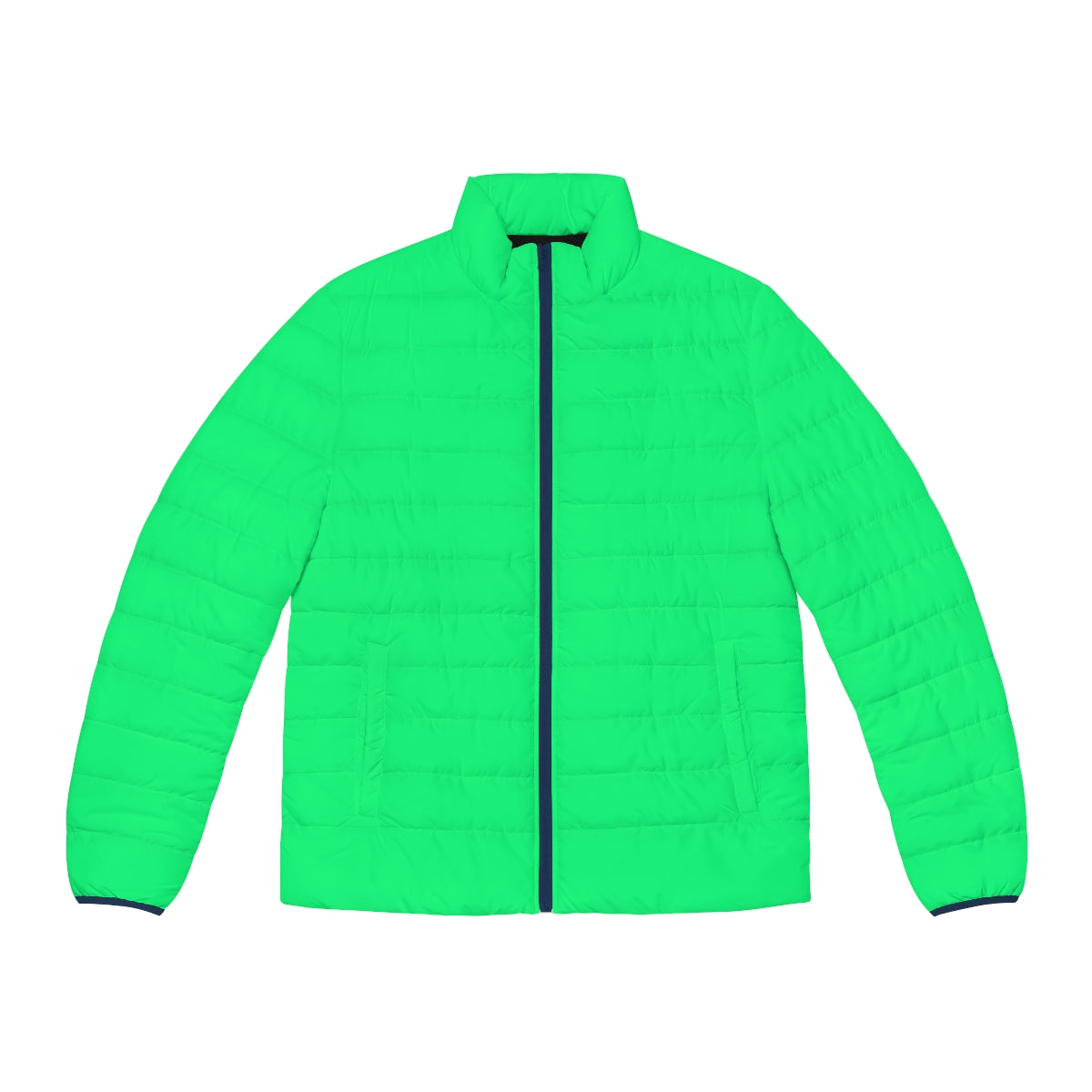 A lightweight and cozy spring green puffer jacket with a minimalist design.