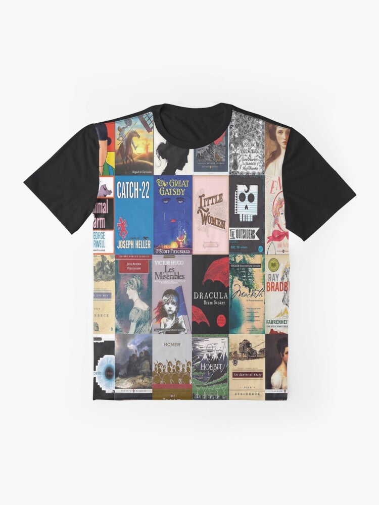 Classic literature book covers graphic design on a t-shirt - Flat lay