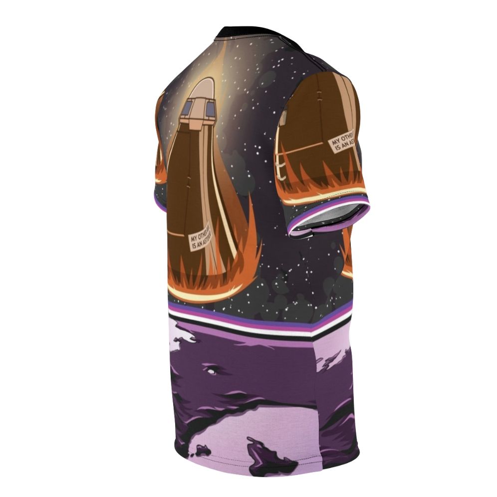 Galactic Adventure Print-on-Demand T-Shirt featuring a space-themed vector design with rockets, planets, and the universe - men right