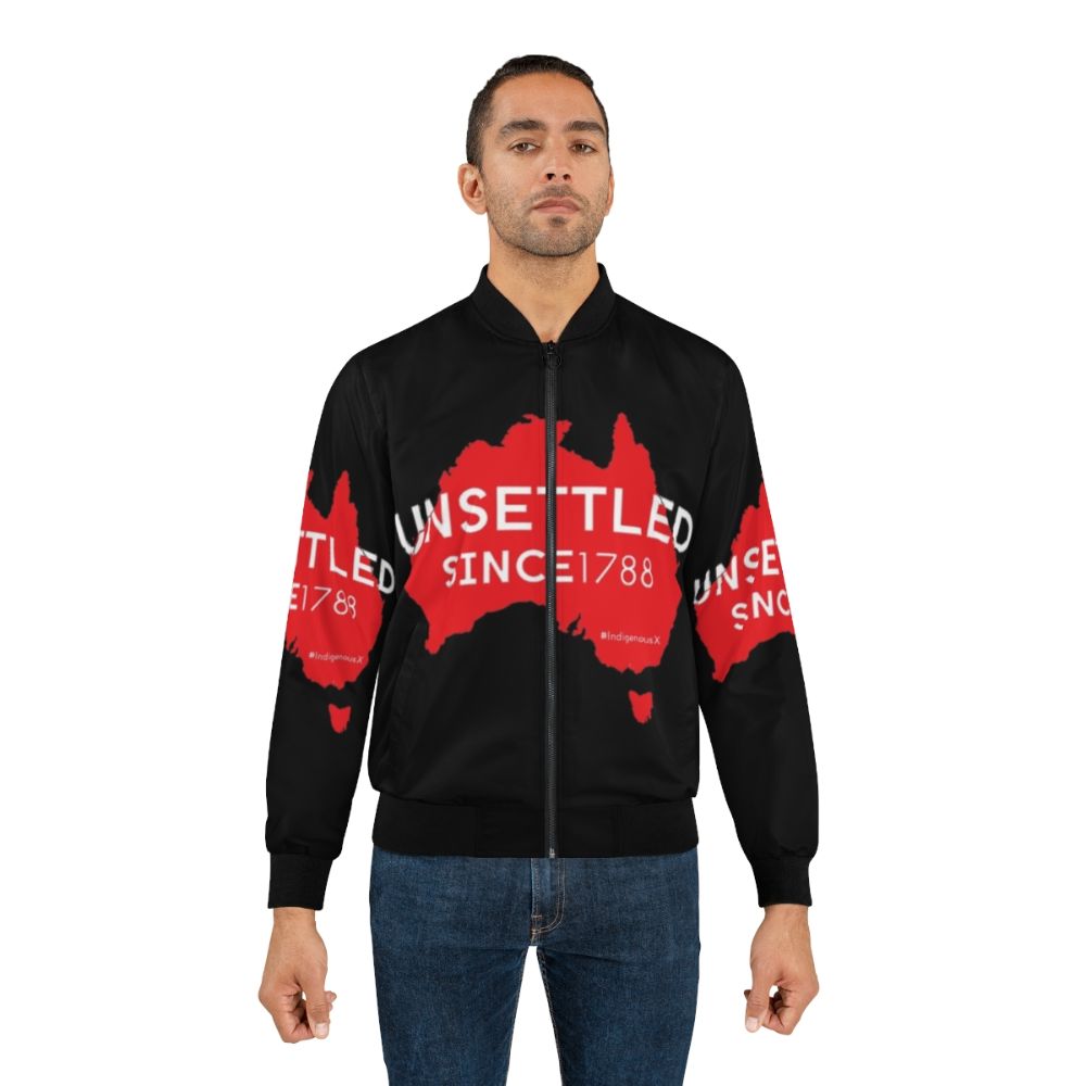 Unsettled Since 1788 (Red) Bomber Jacket, featuring indigenous Australian design - Lifestyle