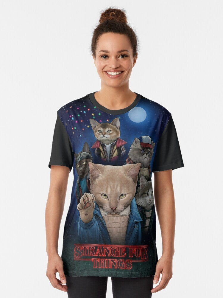 Upside down cat graphic design on a t-shirt for strange cat lovers - Women