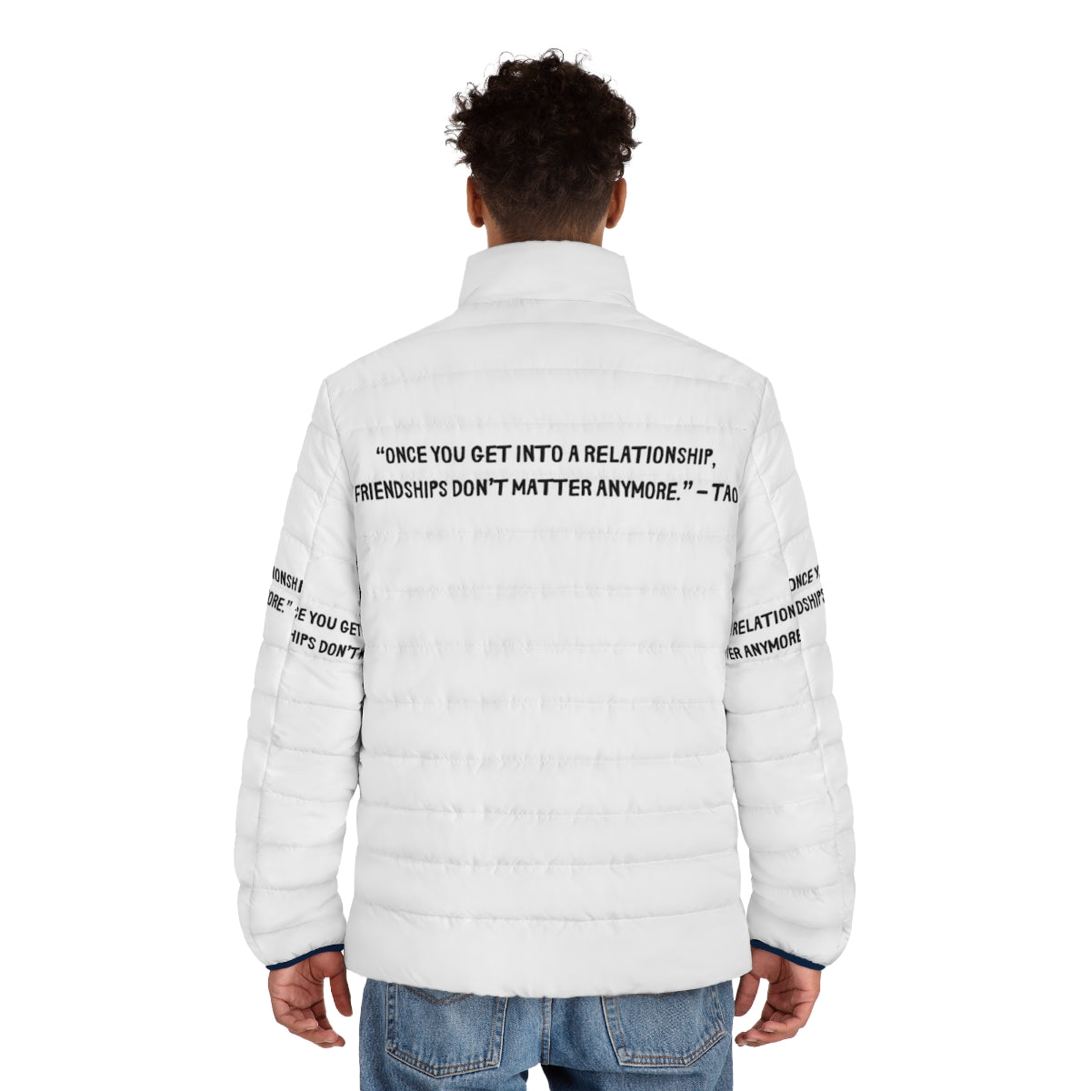 Heartstopper gang puffer jacket featuring characters Charlie Spring and Nick Nelson - men back