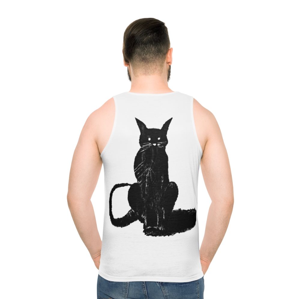 Dark cat graphic on a unisex tank top - men back