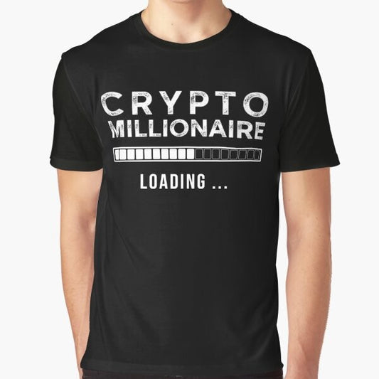 Crypto Millionaire Loading Graphic T-Shirt with Bitcoin and Ethereum Symbols