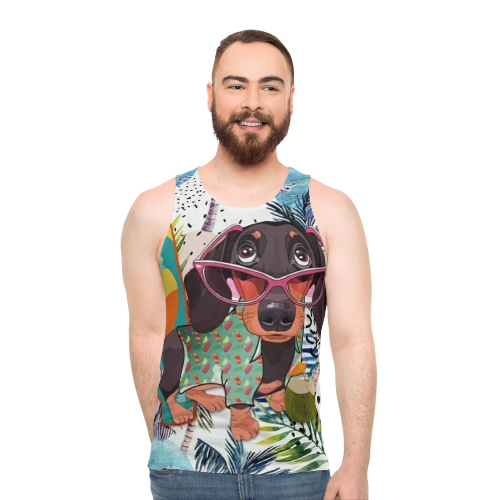 Dachshund dog pop art design on unisex tank top - men