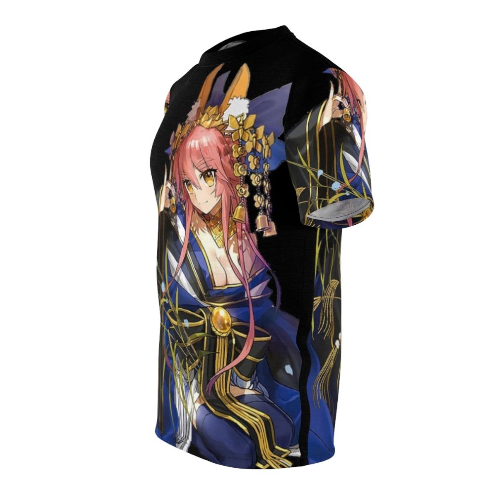 Stylized illustration of Tamamo No Mae, a character from Japanese folklore, featured on a t-shirt. - men left