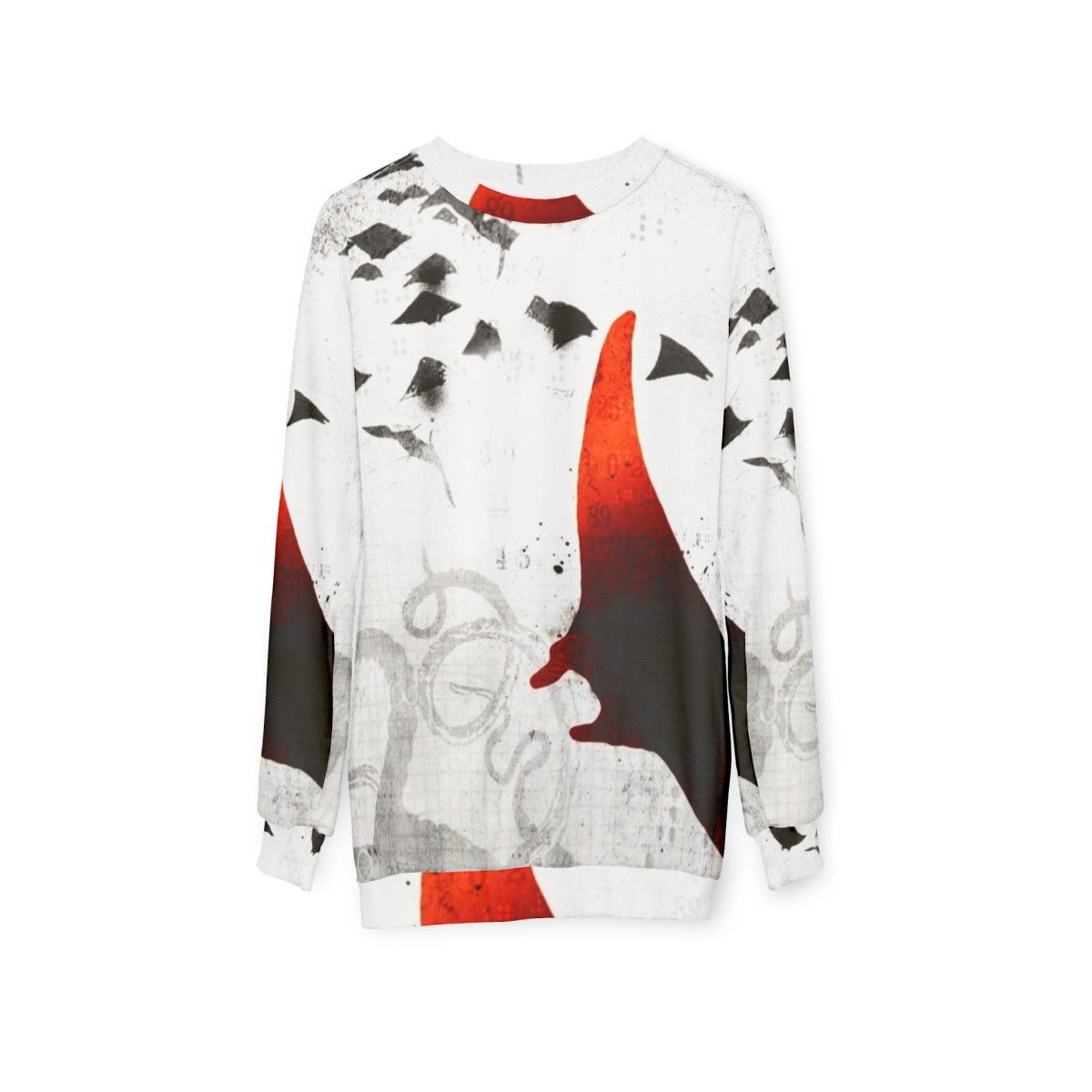 Manta Ray Red Sweatshirt with Gritty Ocean Sealife Design - hanging