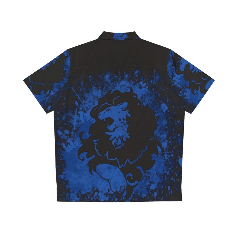 Blue lion splatter pattern Hawaiian-style shirt inspired by Fire Emblem - Back