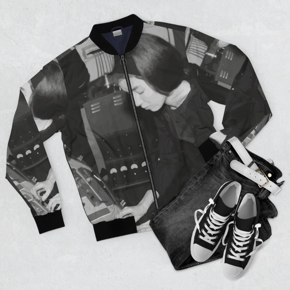 Delia Derbyshire inspired electronic music bomber jacket - Flat lay