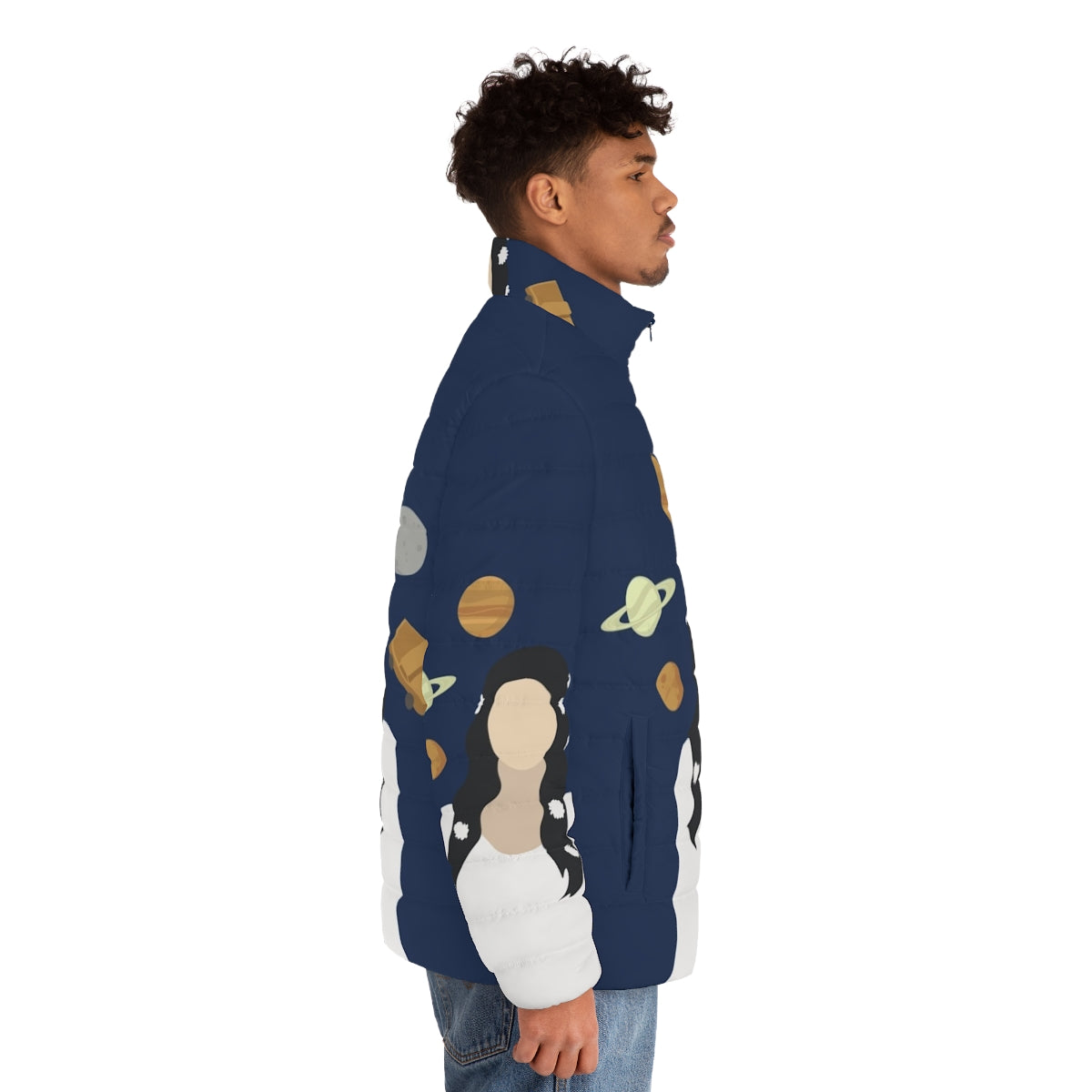 Lana Del Rey inspired puffer jacket with moon and space graphics - men side right