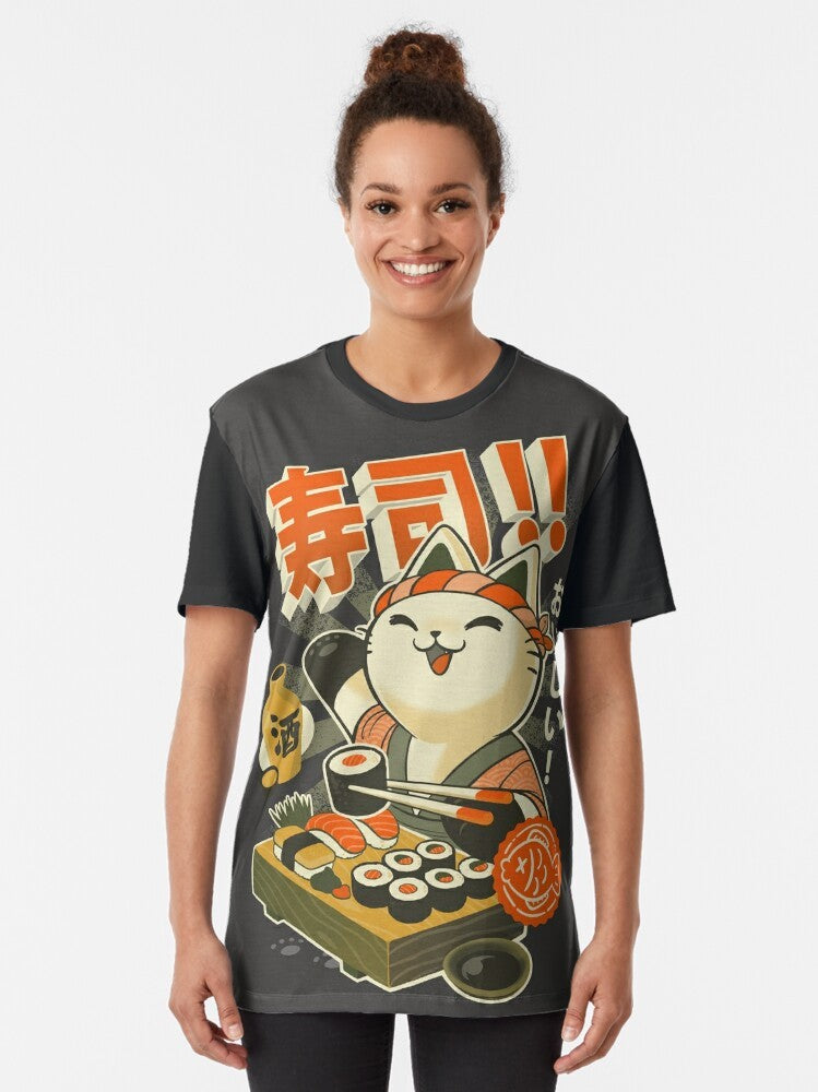 Sushi Chef Cat - Funny Japanese Food Graphic T-Shirt - Women