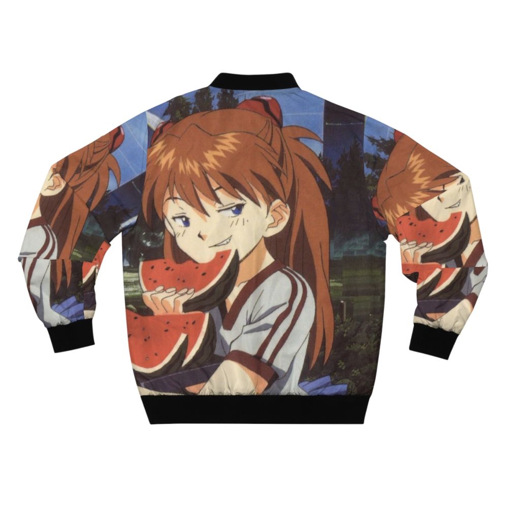 Asuka Langley Soryu wearing a smug bomber jacket, inspired by the anime Evangelion - Back