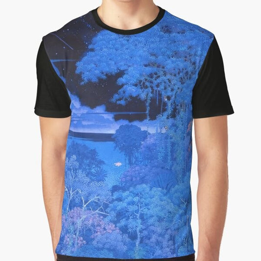 Hiroo Isono's detailed nature art t-shirt featuring vibrant watercolor paintings of wildlife and fantasy landscapes