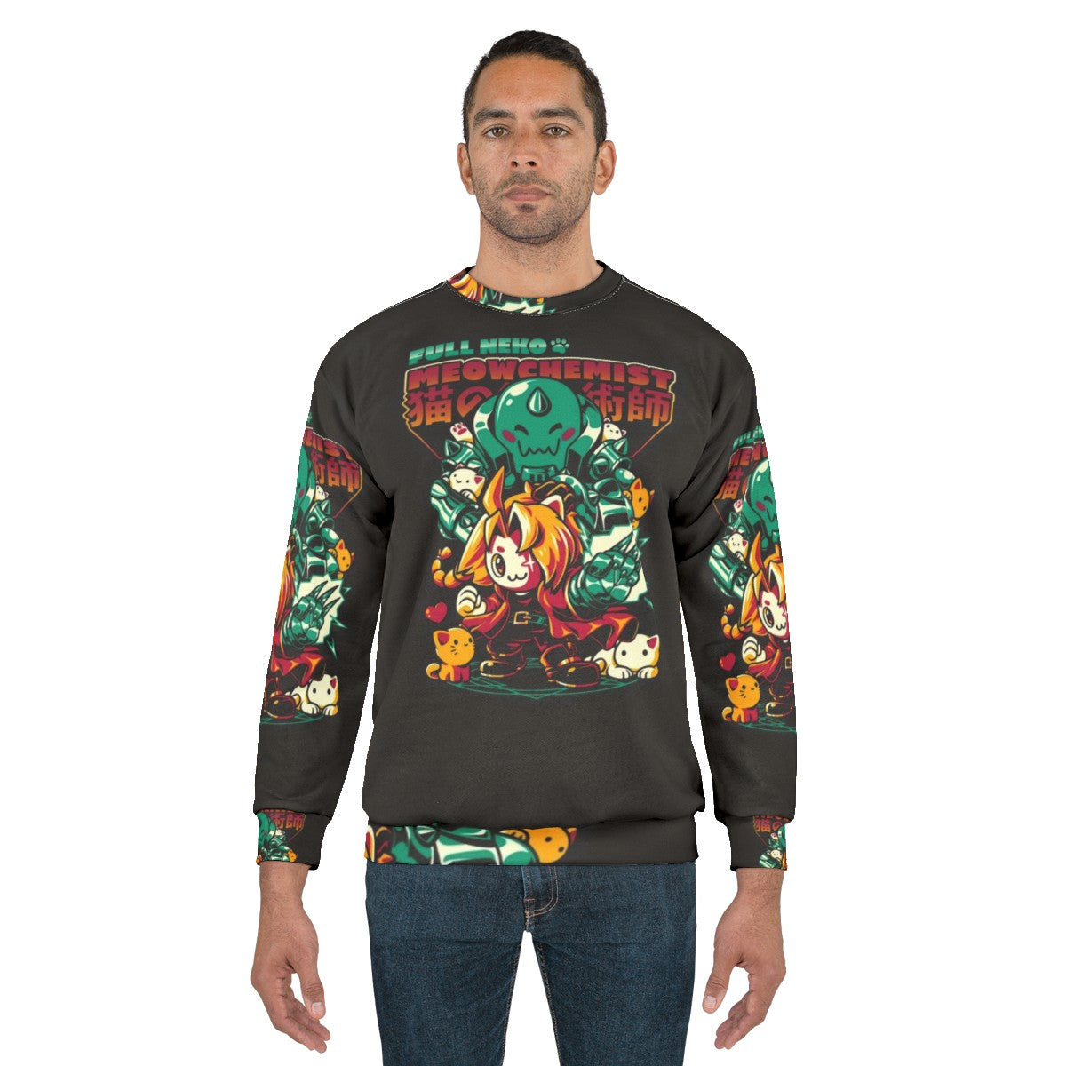 Neko Meowchemist Anime Sweatshirt featuring a cat-themed alchemist design - men