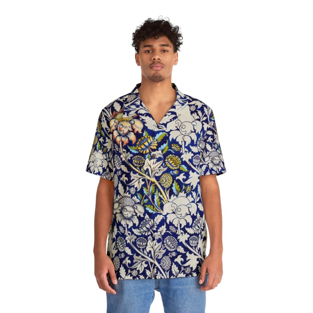 Vintage-Inspired Art Nouveau Hawaiian Shirt with William Morris Botanical Floral Design - People Front