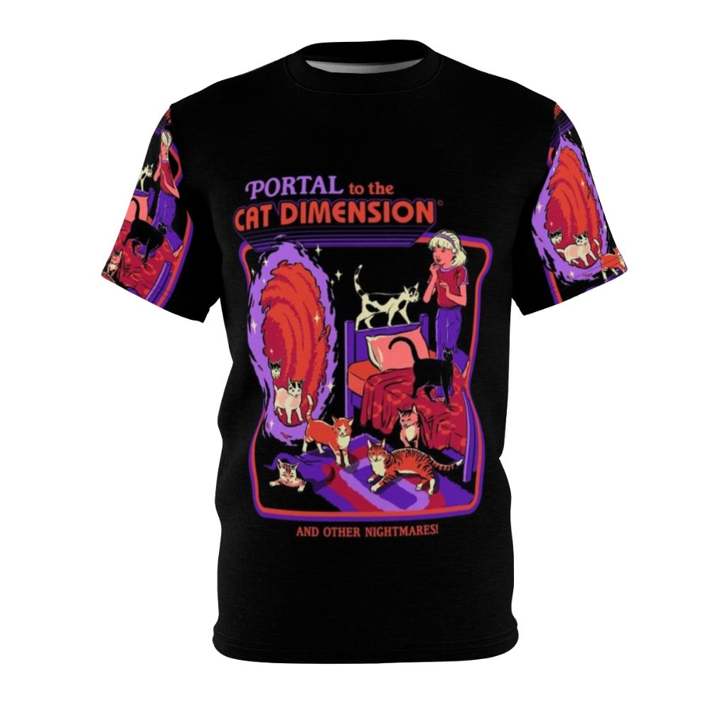 Dimensional Cat Sci-Fi Vintage T-Shirt featuring a portal to another dimension and a cat