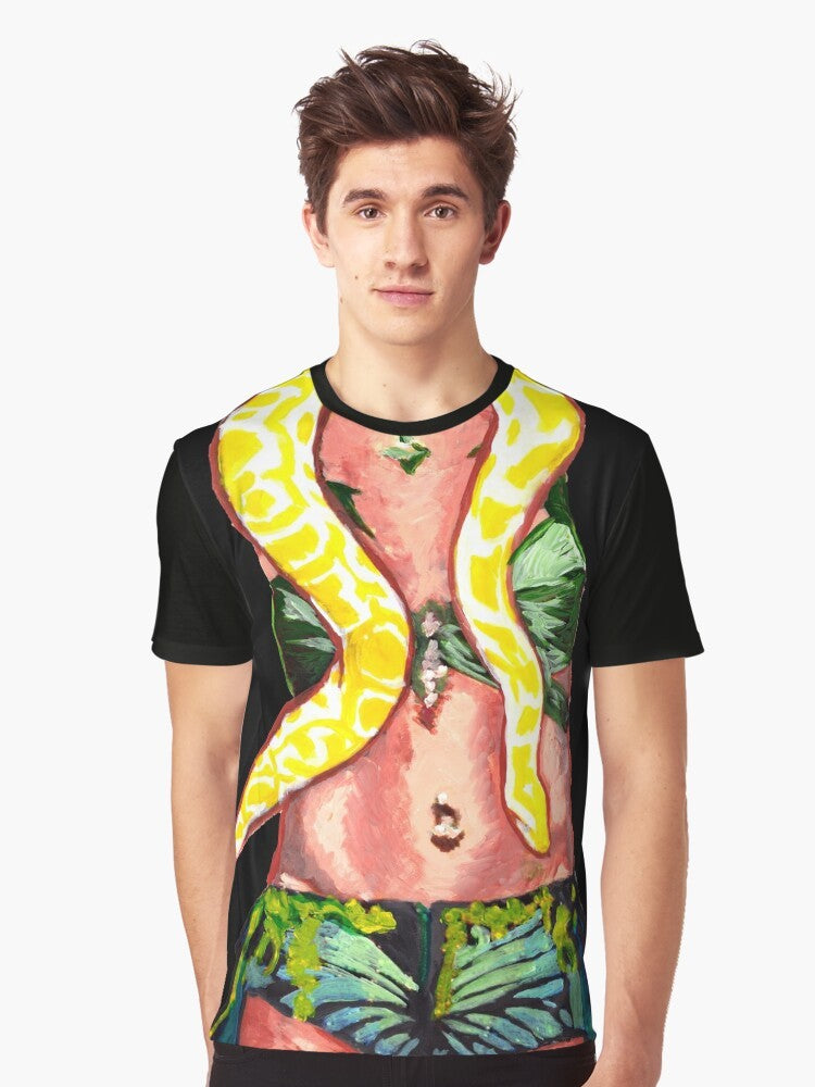 90s-inspired snake graphic t-shirt with pop culture design - Men