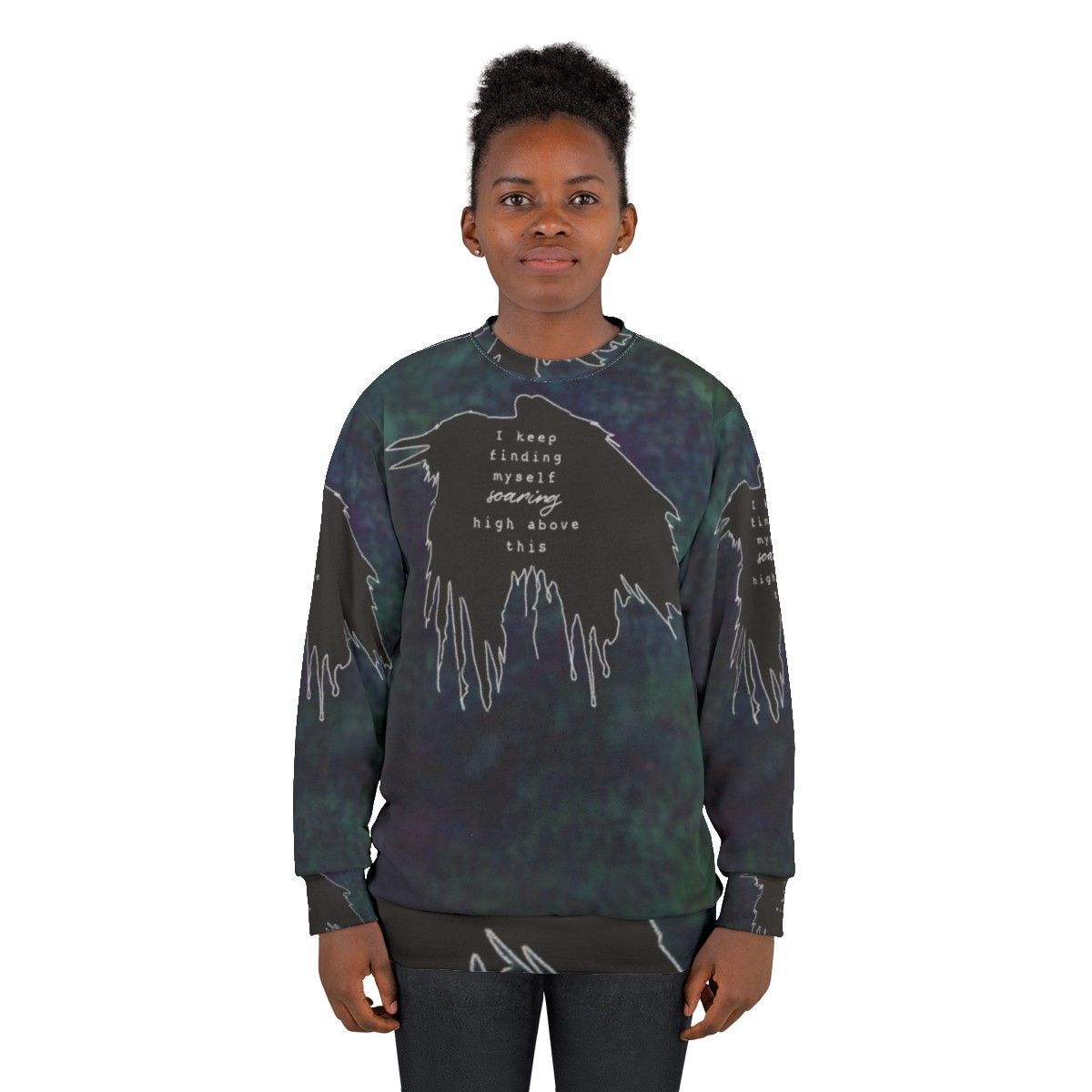 Impossible acid wash sweatshirt with minimalist music lyrics design - women