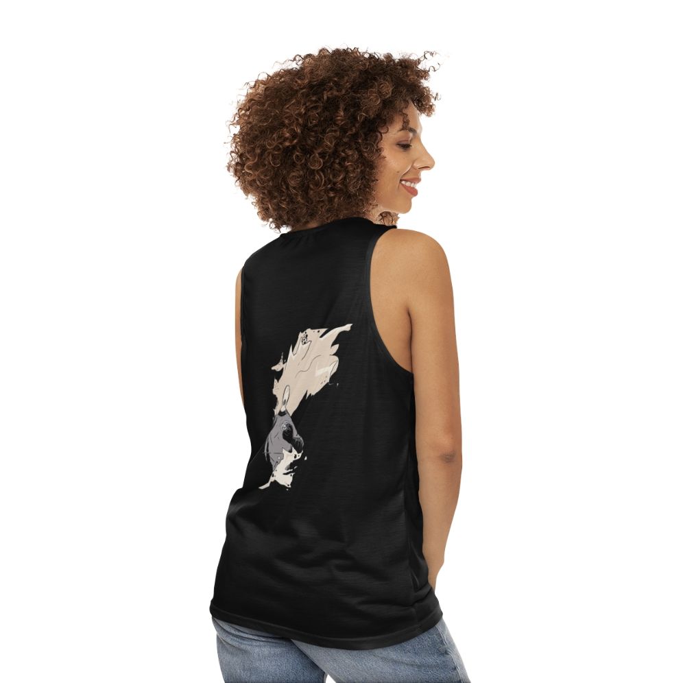 Unisex tank top featuring BPRD character Johann Krauss - women back