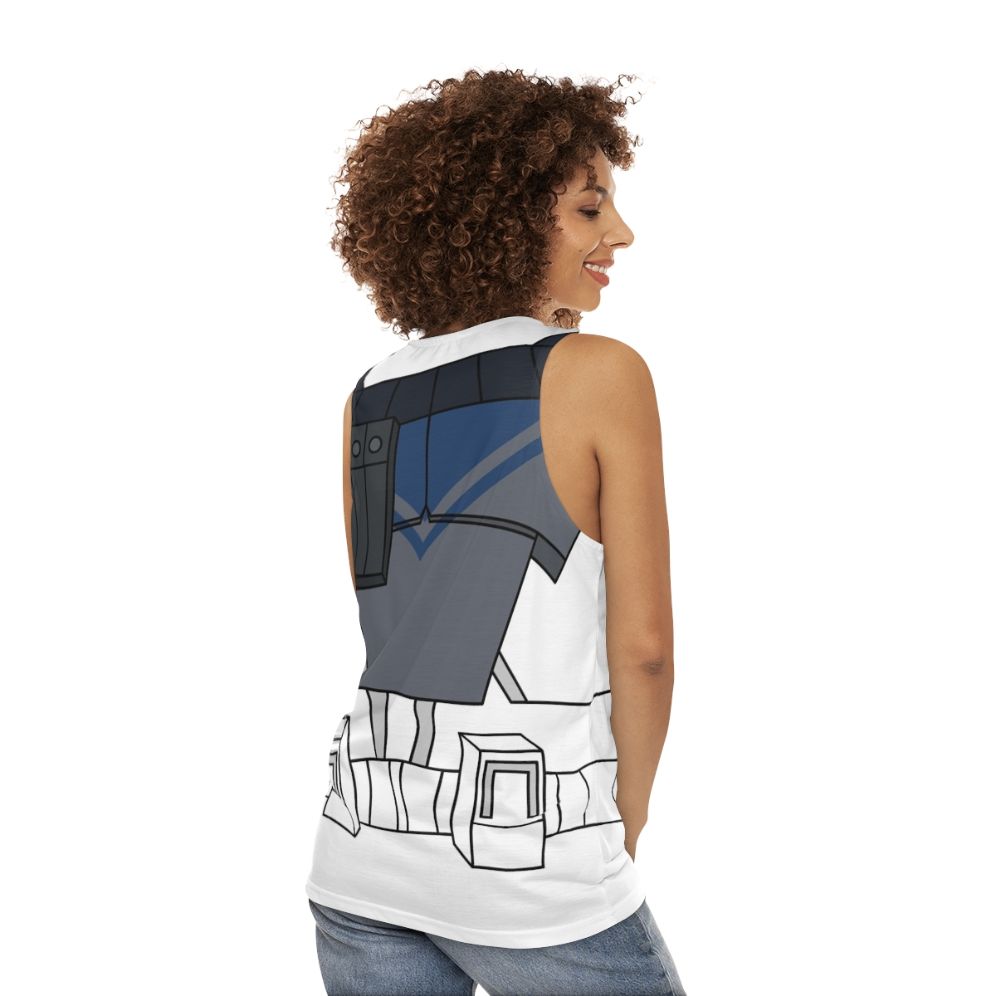 Unisex tank top with galactic armor design - women back