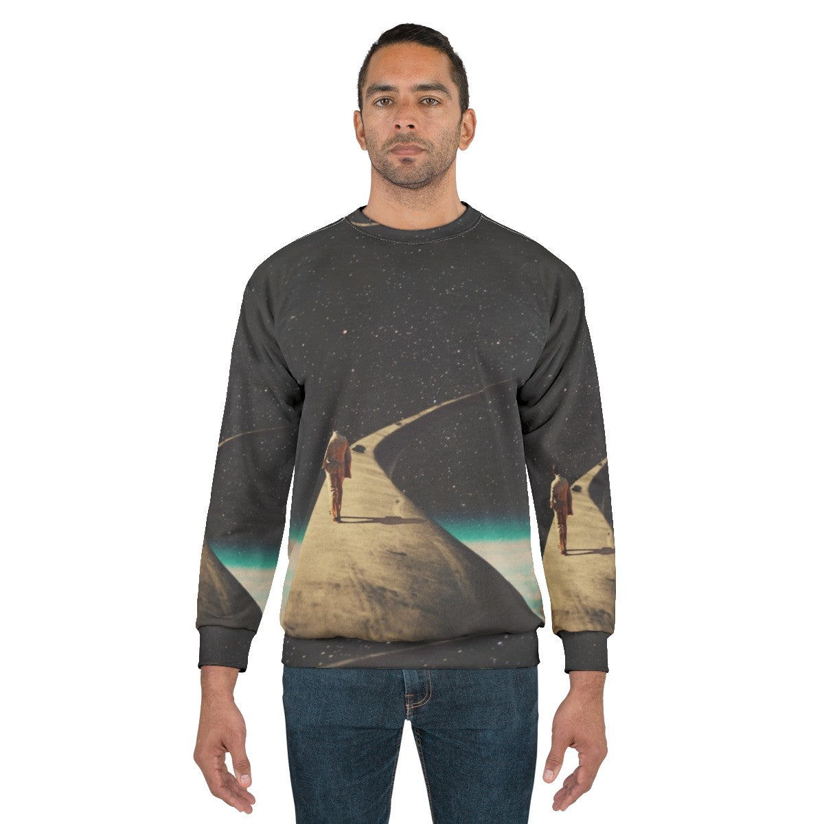 Vintage retro space sweatshirt with surreal graphic design - men