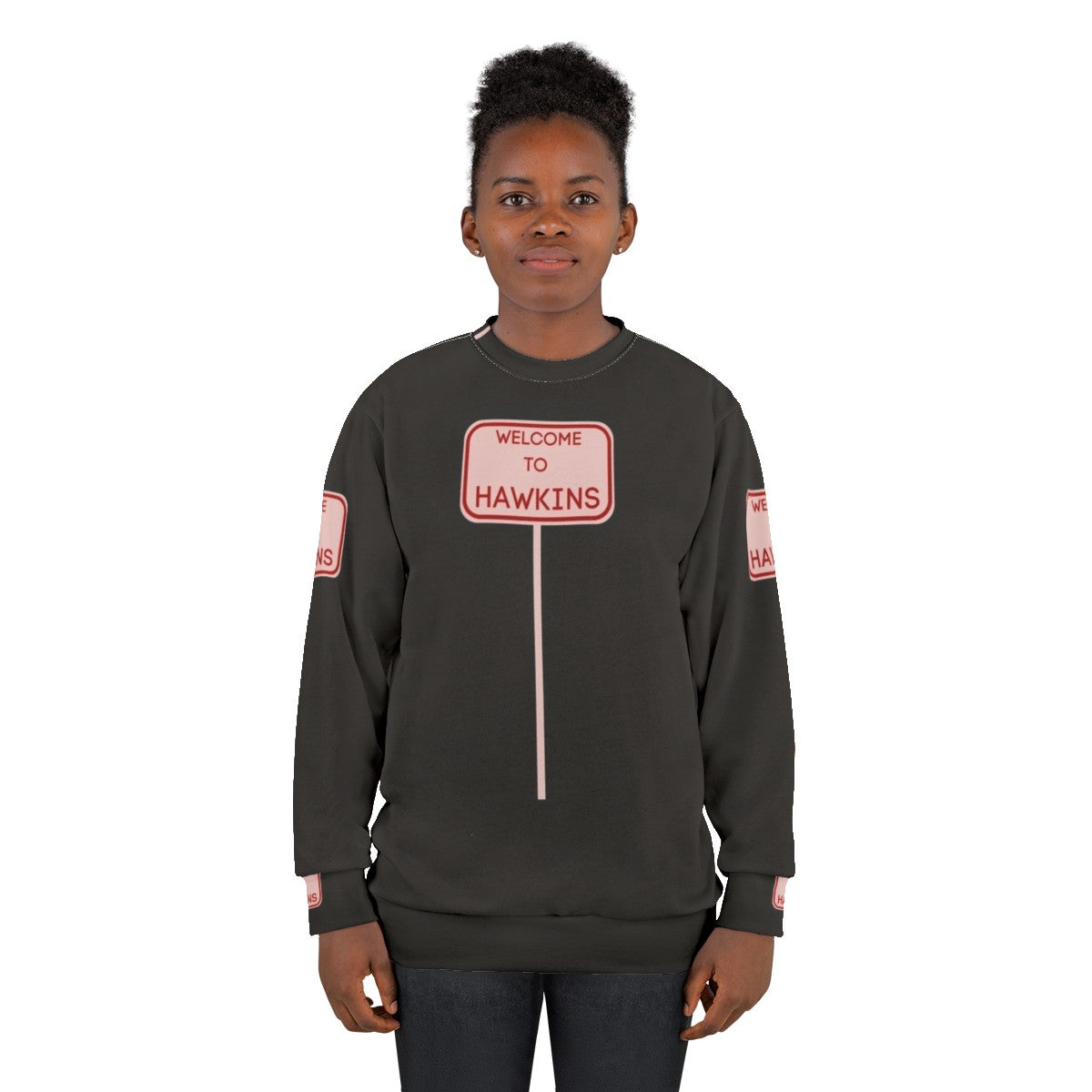 Hawkins Sweatshirt featuring Stranger Things characters and the Demogorgon - women