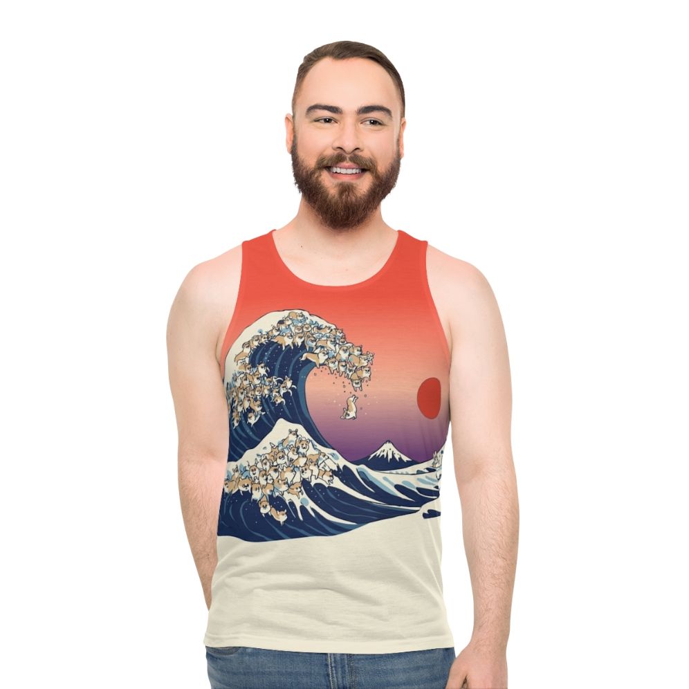 Corgi wave Japanese art unisex tank top - men