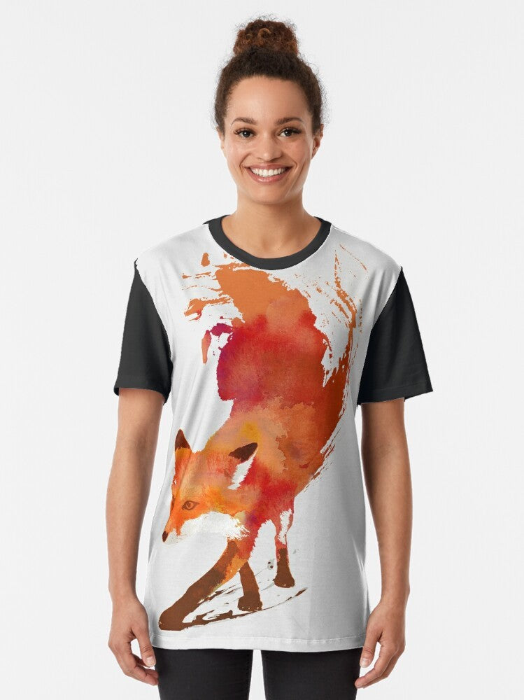 Watercolor illustration of a fox (Vulpes vulpes) on a graphic t-shirt - Women