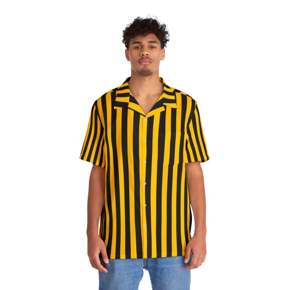 Yellow and black striped pattern Hawaiian shirt - People Front