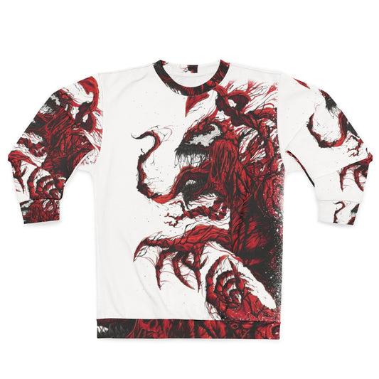 Red symbiote sweatshirt with comic book superhero design