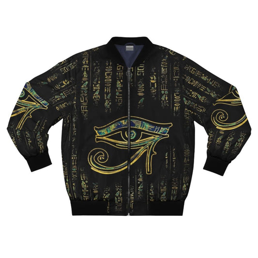 Egyptian Eye of Horus hieroglyphics gold and marble bomber jacket