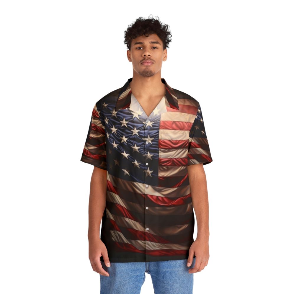 Patriotic American flag digital print Hawaiian shirt - People Front