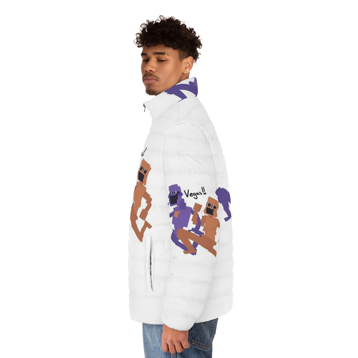 Dave Dsaf Puffer Jacket with Five Nights at Freddy's and Dayshift at Freddy's design - men side left