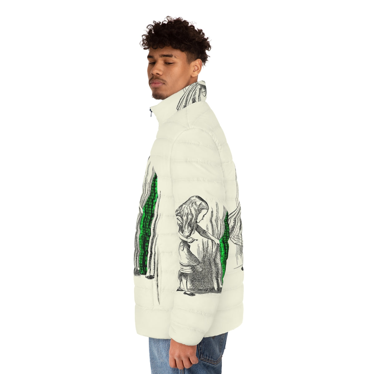 White Rabbit Puffer Jacket inspired by the Alice in Wonderland and The Matrix - men side left