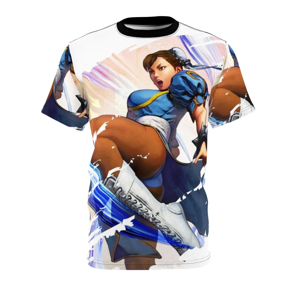 Artwork of the iconic Chun Li character from fighting games on a t-shirt